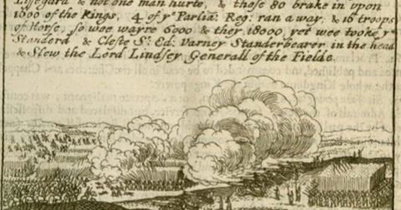 Battle of Edgehill 1642 - contemporary woodcut image from Parliamentary account 1648, Bradshaw Collection