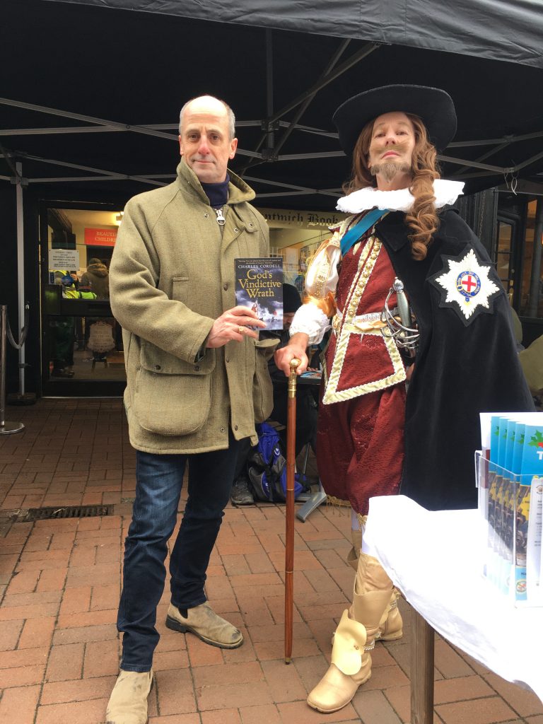 King Charles I returned receiving a copy of God's Vindictive Wrath at Nantwich bookshop