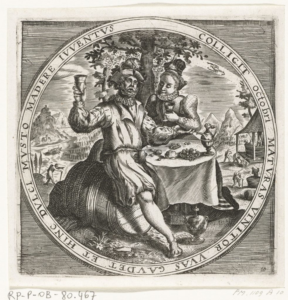 The 17th Century Almanac for October - Dutch print circa 1600 from Schemata XII Mensium, Rijks Museum, Amsterdam