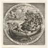 17th Century Almanac for May. Lovers and musicians in a boat. Whitsuntide outing, dancers and archers. Gemini in the sky.