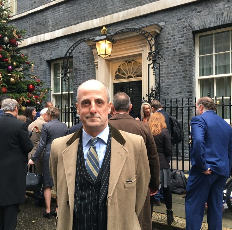 Charles Cordell, historical fiction author and Army veteran at No 10 Downing Street with X-Forces Enterprise and other veterans' charities.